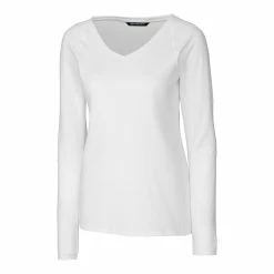 Cutter & Buck Ladies Long Sleeve Victory V-Neck Shirt -Clubs Shop LCK08701 WH MANN HG 95730.1649712076