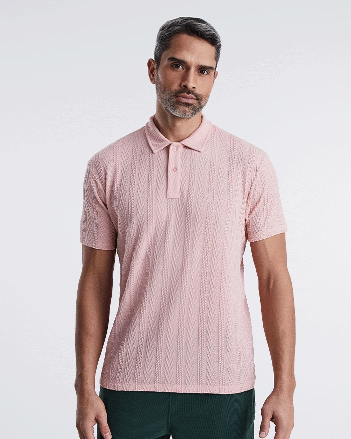 Tony Cable Knit Polo Rose