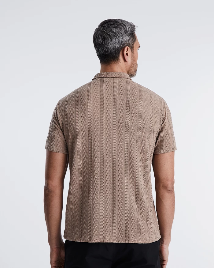 Tony Cable Knit Polo Taupe 4 Tony Cable Knit Polo Taupe - Image 2