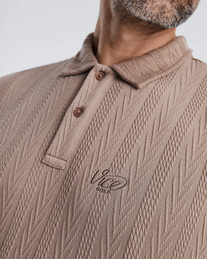 Tony Cable Knit Polo Taupe 5 Tony Cable Knit Polo Taupe - Image 3